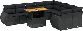 vidaXL 10 részes fekete polyrattan kerti ülőgarnitúra párnákkal