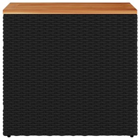 fekete polyrattan kerti kisasztal fa asztallappal 58x27,5x55 cm