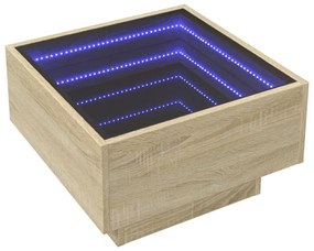 Sonoma tölgy szerelt fa dohányzóasztal LED-del 50 x 50 x 30 cm