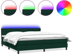 vidaXL sötétzöld bársony rugós és LED-es ágy matraccal 180x220 cm