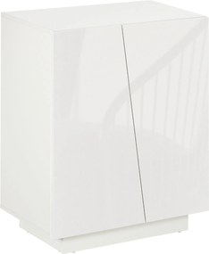 HOMCOM Fehér Nappali Oldalszekrény 2 Magas Fényű Ajtóval és Állítható Polcokkal Hálószobába, Konyhába, Étkezőbe és Előszobába 70x40x88 cm | Aosom