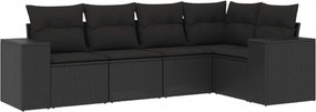 vidaXL 5 részes fekete polyrattan kerti kanapészett párnákkal