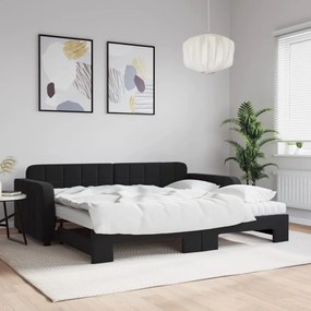 fekete kihúzható bársony heverő matraccal 90 x 200 cm