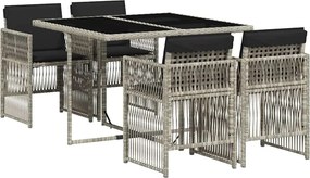 vidaXL 5részes világosszürke polyrattan kerti étkezőgarnitúra párnával