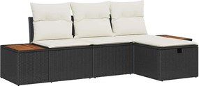 vidaXL Kerti Kanapé Szett párnával 4 pcs Fekete Poli rattan