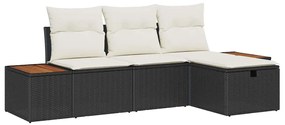 vidaXL Kerti Kanapé Szett párnával 4 pcs Fekete Poli rattan
