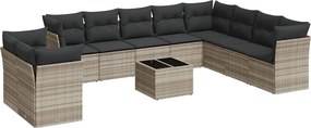 vidaXL 11 részes világosszürke polyrattan kerti ülőgarnitúra párnákkal