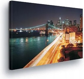 Vászonkép 100x75 New York éjszaka Brooklyn híd Manhattan városkép panoráma