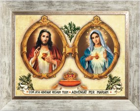 Jezsuita Szív Mária Szíve Vallásos Kép Fehér Díszített Keretben 30X40