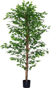 HOMCOM Mesterséges Fikusz Természetes Törzsekkel 180 cm-es Mesterséges Növény Cserépben, 1260 Levél Mesterséges Fa Dekoráció Otthon, Nappaliban, Irodá