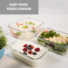 Klarstein Glaswerk Jardine, ételhordozó, 3 darabos készlet, 640/1040/1520 ml, boroszilikát üveg, fedél