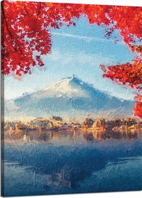 Vászonkép Színes levelek Város Hegy Víz 50x70 cm