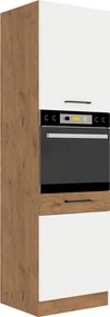 Magas szekrény beépített sütőnek, lancelot tölgy/ fehér extra magas fényű HG, VEGA 60 DP-210 2F