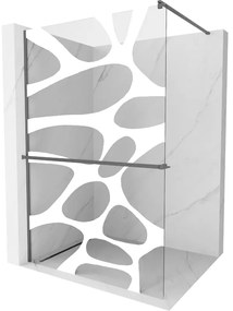 Mexen Kioto+, Walk-In zuhanyparaván polccal és akasztóval 100 x 200 cm, 8 mm átlátszó üveg fehér mintás, grafit profil, 800-100-121-95-97