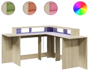 sonoma tölgy színű szerelt fa íróasztal LED-ekkel 152x152x91 cm