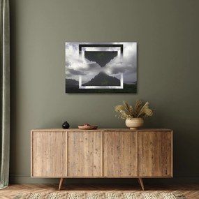 Kép - Hegyek Izlandon, geometrikus kollázs (üvegen) (70x50 cm)