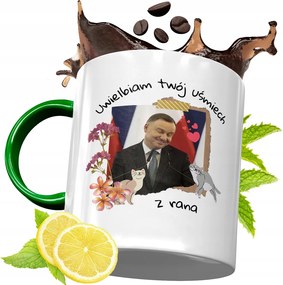 Zöld Bögre Andrzej Duda Elnök Ajándék Nyomtatott Fotóval