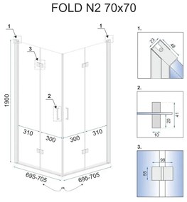 Rea - FOLD N2 összecsukható zuhanykabin 70 x 70 cm, átlátszó üveg, REA-K1950