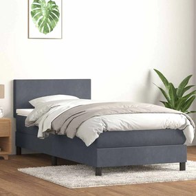 sötétszürke bársony rugós ágy matraccal 80x210 cm