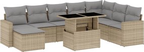 vidaXL 9 részes bézs polyrattan kerti ülőgarnitúra párnákkal