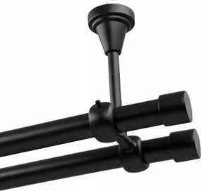 Dupla függönykarnis Mennyezeti Fém 19+19mm Fekete Matt 160cm Luna Kerekek Nélkül