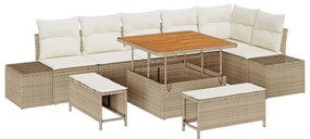 vidaXL Kerti Kanapé Szett párnával tárolóval 9 pcs Bézs Poli rattan