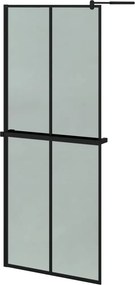 vidaXL fekete ESG üveg és alumínium zuhanyfal polccal 80 x 195 cm