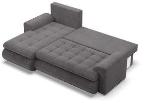 Tokio sarokkanapé, 2 ágyneműtartóval, kordbársony, baloldali, szürke