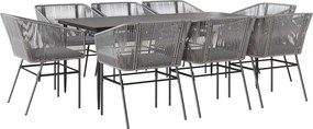 vidaXL 9 részes szürke polyrattan üveg kerti étkezőgarnitúra párnával