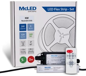 McLED  LED szalag - készlet 2 m + Vevő Nano IP67, 240 LED/m, NW, 6 W/m, DC 24V, 520 lm/m, CRI90, IP67, 10 mm, Vezető 3 m ML-126.033.90.S02002