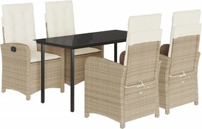 vidaXL 5 részes bézs polyrattan kerti étkezőgarnitúra párnákkal