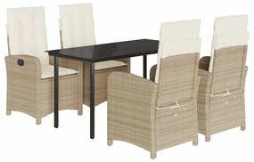 vidaXL 5 részes bézs polyrattan kerti étkezőgarnitúra párnákkal