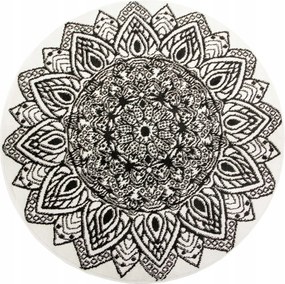 Kerek Szőnyeg Fehér Fekete Mandala Rozetta Nappaliba Boho Lima átm. 120 cm