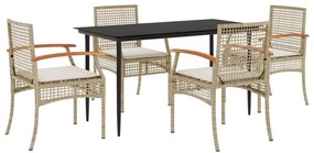 vidaXL 5 részes bézs polyrattan kerti étkezőgarnitúra párnákkal