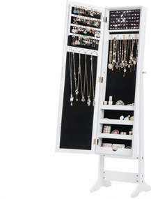 Ékszertartó fésülködőasztal tükör kozmetikai polcok akasztók fehér