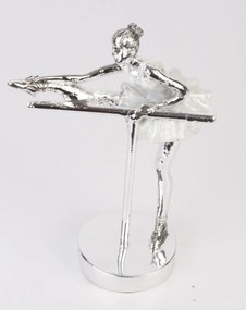 Bond design magasfényű ezüst fém balerína nyújt asztali dekorációs szsobor 18,5x13,5x7cm