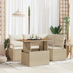 5 darabos kerti kanapé szett párnával Bézs Poli Rattan Acacia
