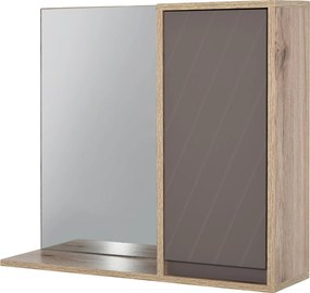 HOMCOM Fürdőszoba Szekrény Tükrössel - Fali Kiegészítő Bútor 1 Ajtóval és Magasságban Állítható Polccal, Modern Stílus, 57x14,2x49,2 cm, Tölgy és Szür