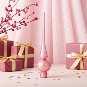 Babarózsaszín üveg csúcsdísz 25,5cm