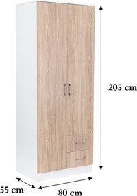 Miami gardróbszekrény 80x205 cm sonoma tölgy-fehér