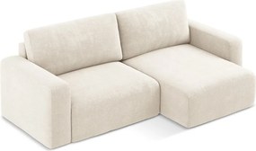 Krémszínű zsenília kinyitható-tárolóhelyes sarokkanapé (jobb oldali-heverő résszel) Kona – Makamii