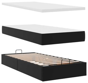 Ottomán ágykeret matraccal Fekete 90x190cm műbőrrel