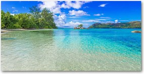 Konyhai panel Seychelle-szigetek tengerpart 140x70 cm Ragasztó