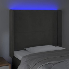 sötétszürke bársony LED-es fejtámla 83x16x118/128 cm