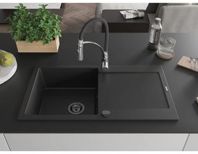 Mexen Leo, gránit mosogató 900x500x190 mm, 1 kamrás és Aster mosogató csaptelep, fekete, 6501-77-73450-07-B
