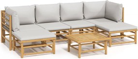 vidaXL 7 részes bambusz kerti ülőgarnitúra világosszürke párnákkal