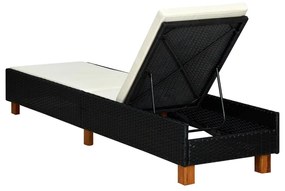Fekete polyrattan napozóágy párnával