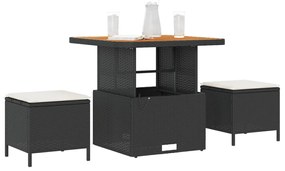 3 darabos kerti étkező szett párnákkal fekete polyrattan akáccal
