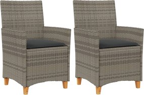 vidaXL 2 db szürke polyrattan és tömör fa kerti szék párnával