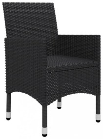 3 részes fekete polyrattan és edzett üveg bisztrószett
